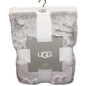 UGG Polar Frosted Glacier Gray Faux Fur Baby Blanket Lovey 30x40 Luxury Soft NEW